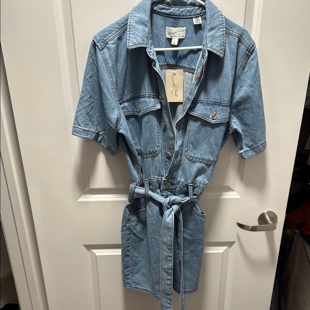 Universal Thread Blue Denim Romper with Belt